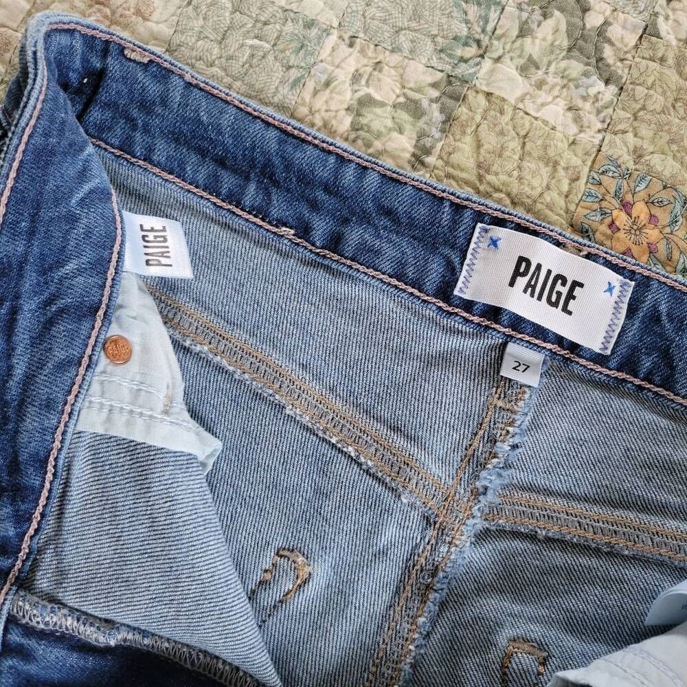 PAIGE Stella Distressed Straight Leg Jeans Raw Hem Size 27 Blue Miss You Distres - Picture 3 of 7